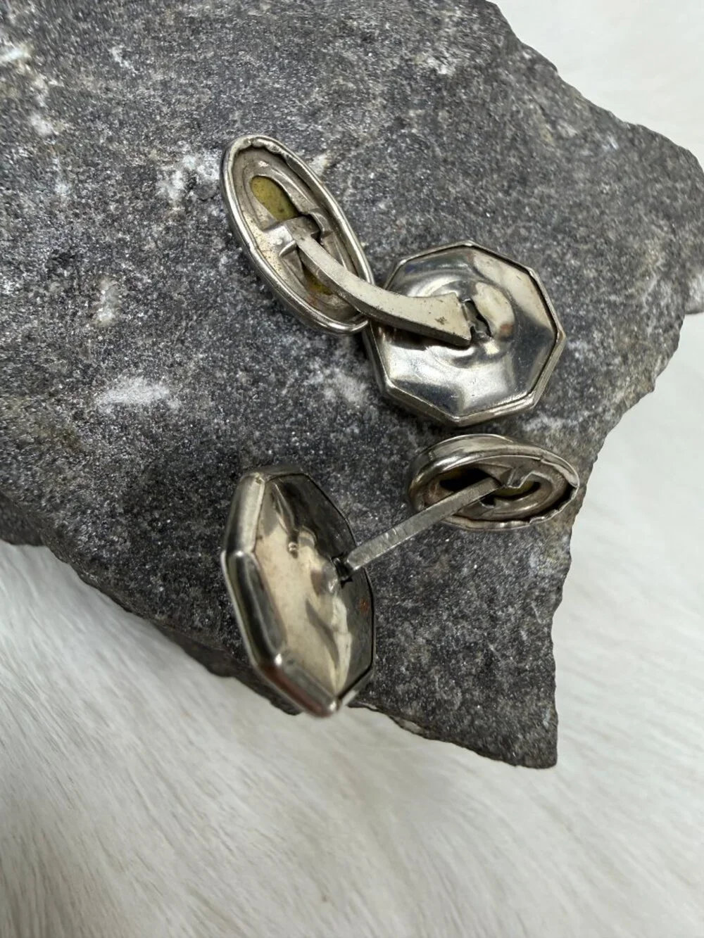 Vintage Art Deco Mother of Pearl Silver Tone Cufflinks Cuff Links .5